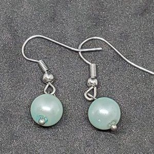 Faux Green Pearl Hook Earrings Drop Dangle Style